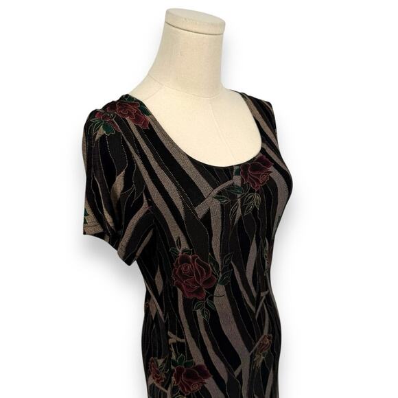 Y2K Vintage Epix Rose Print Stretch Jersey Maxi Slip Dress Madein USA Vampy Rose - Picture 8 of 8